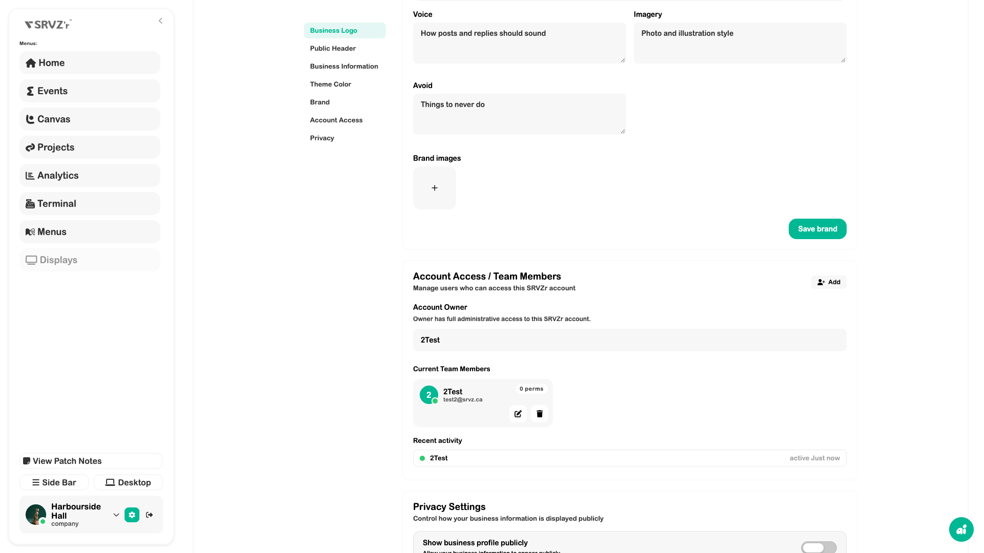 Add people to the business in the SRVZr app
