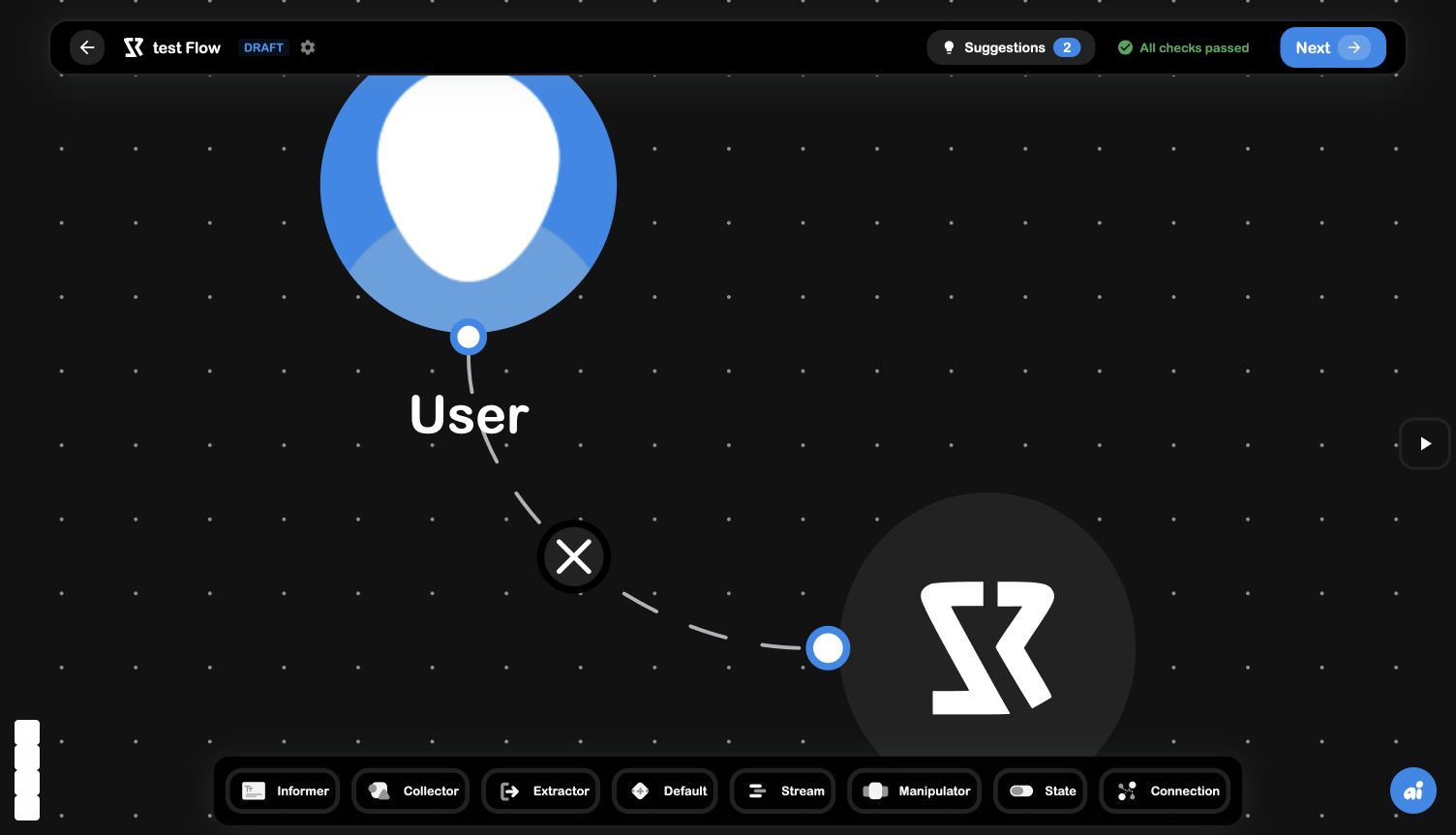 SRVZr draft Service Flow Builder opened from the Service creator